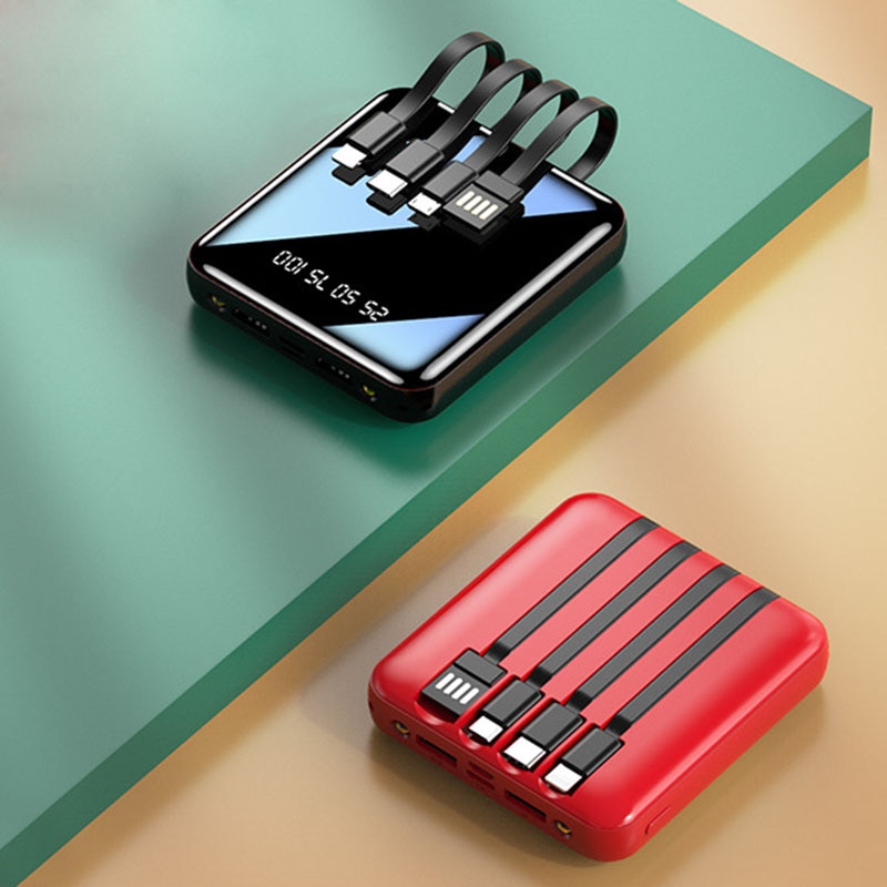 20000mAh Mini Power Bank Mit Micro USB TYP C Kabel Tragbare Ladegerät LED Spiegel Power Bank Externe Batterie Pack power