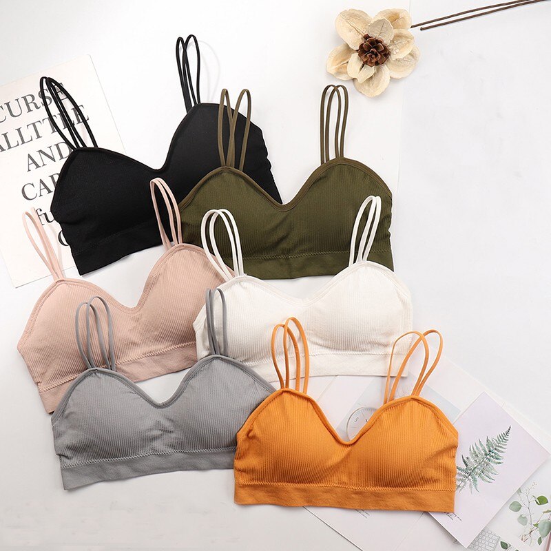 Seamless Bra Women Beauty Back Solid Color Striped Wire Free Cotton Padded Stretchy Comfortable Bralette