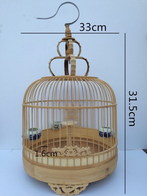 Jaula de madera para pájaros hecha a mano creativa, jaula de bambú con patrón de tallado de madera para alimentar aves, accesorios de mascota doméstica china Retro