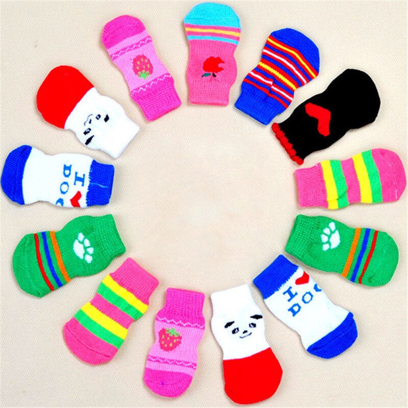 AHUAPET-Calcetines para perro Chihuahua, ropa, zapatos, Calcetines antideslizantes de punto de lana de algodón, medias de laboratorio doradas de peluche para perros y mascotas E