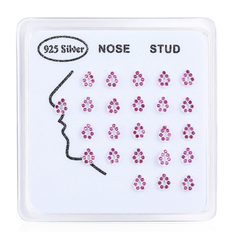 Hellolook 24 stück rosa kristall-nasenstecker, 925 nasenpiercing-stifte aus sterlingsilber für damen, körperschmuck: Roter korund