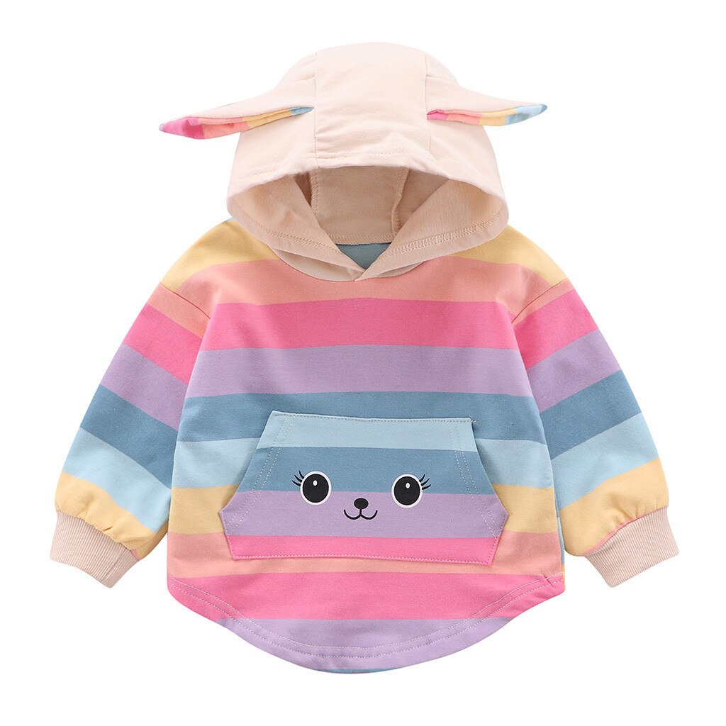 SAGACE Kwaii Ranibow 3D Rabbite Ear Girls Tops de manga larga niños niñas Impresión de dibujos animados bebé niña sudadera niños Top Hat niñas: Rosa / Recién nacido