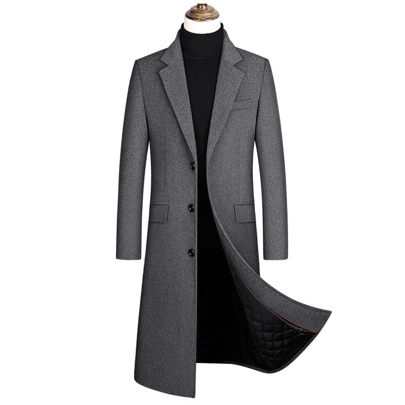 Extra Long Winter Trench Coat Men Cotton Filler Slim Men Coat Trench XXL: Dark Grey / XS