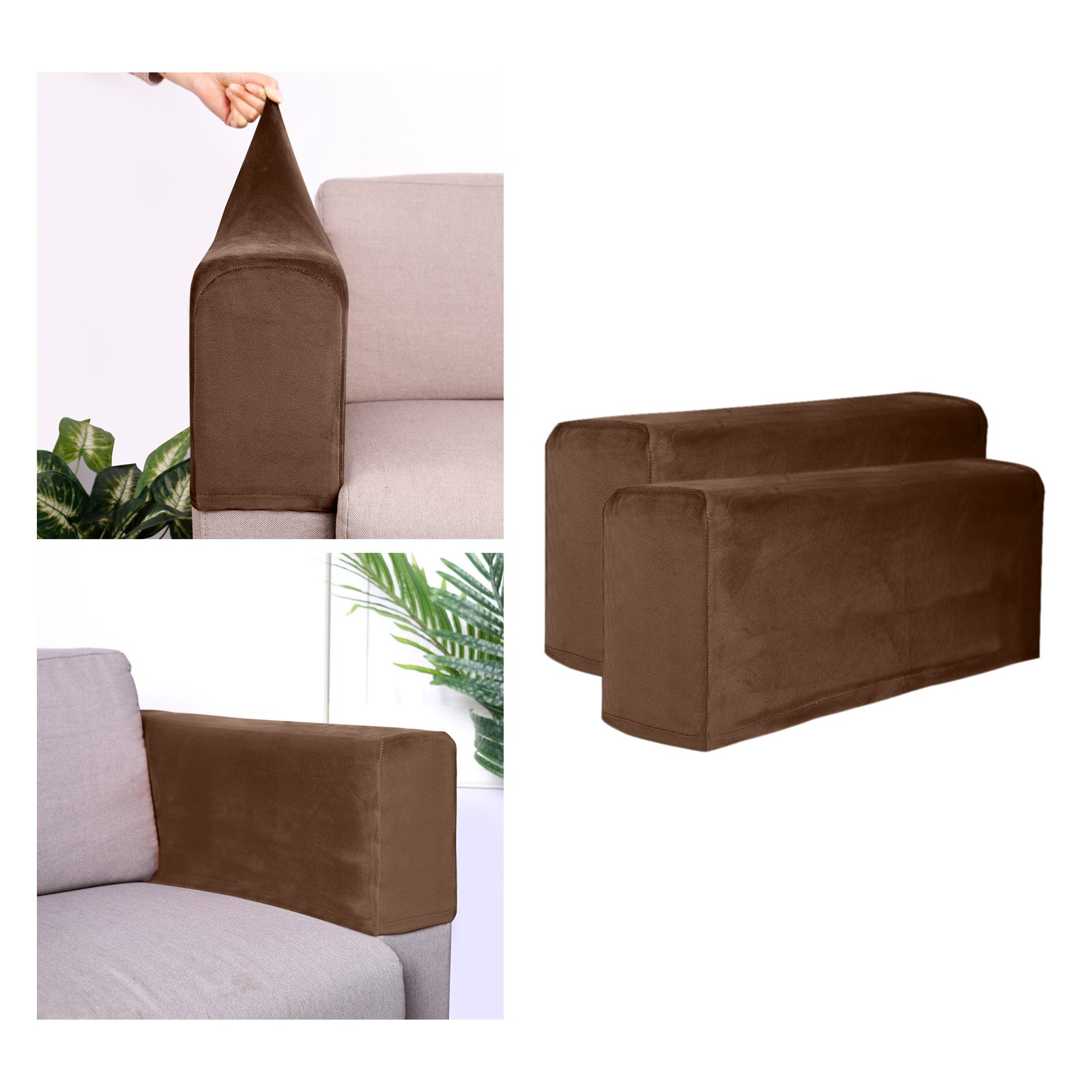 2 stk sofa armlæn betræk strækbar aftagelig beskytter til hjemmet skridsikker lænestol betræk stole møbler polyester sofa prote: Khaki