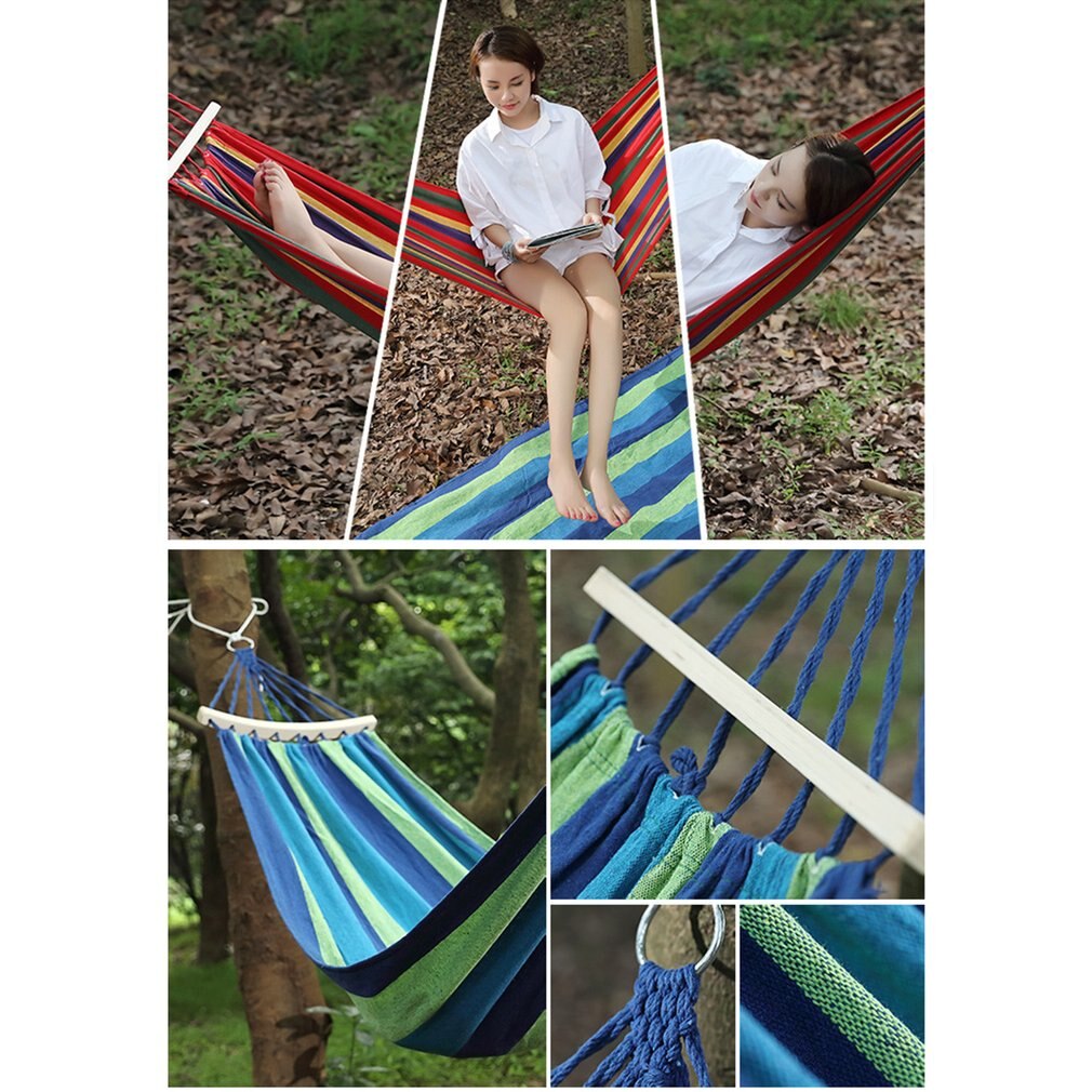 Dubbele Outdoor Hangmat Voor 2-Mensen Gekleurde Canvas Hangmat Leisure Camping Hangmat Anti-Rollover Hangmat Met Gebogen Stok