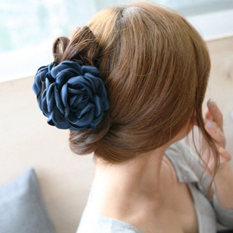Cloth Rose Flower 1pc Women Ponytail Barrette Jaw Clip Double Sided Flower Accessories Decoration Bow Hair Claw