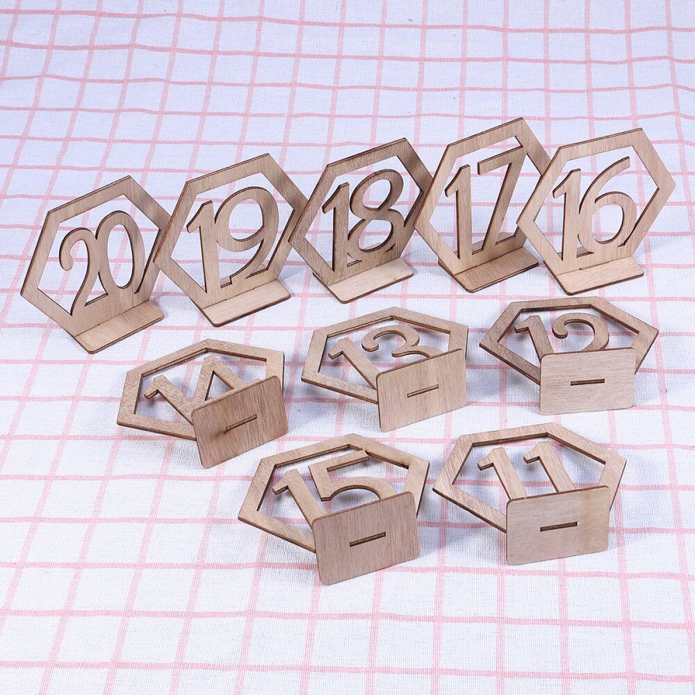 20PCS 1-20 Number Seat Wooden Hexagon Seat Number Wedding Wooden Table Numbers Decor Hollow-out Wooden Table Number Decoration f