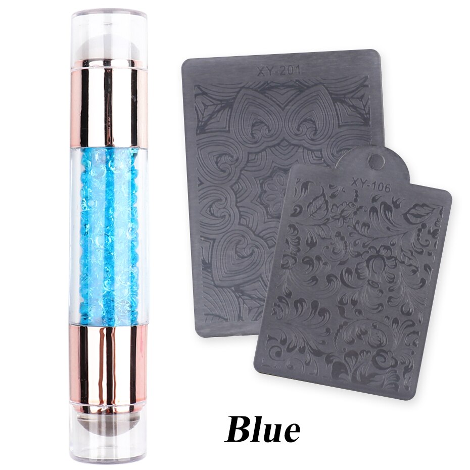 3 stücke Dual-beendet Nagel Stempel einstellen Silikon Stempel Schaber Blume aufbringen Kunst Nagellack Vorlagen Transfer Werkzeuge JI1836-1: 1836 Blau