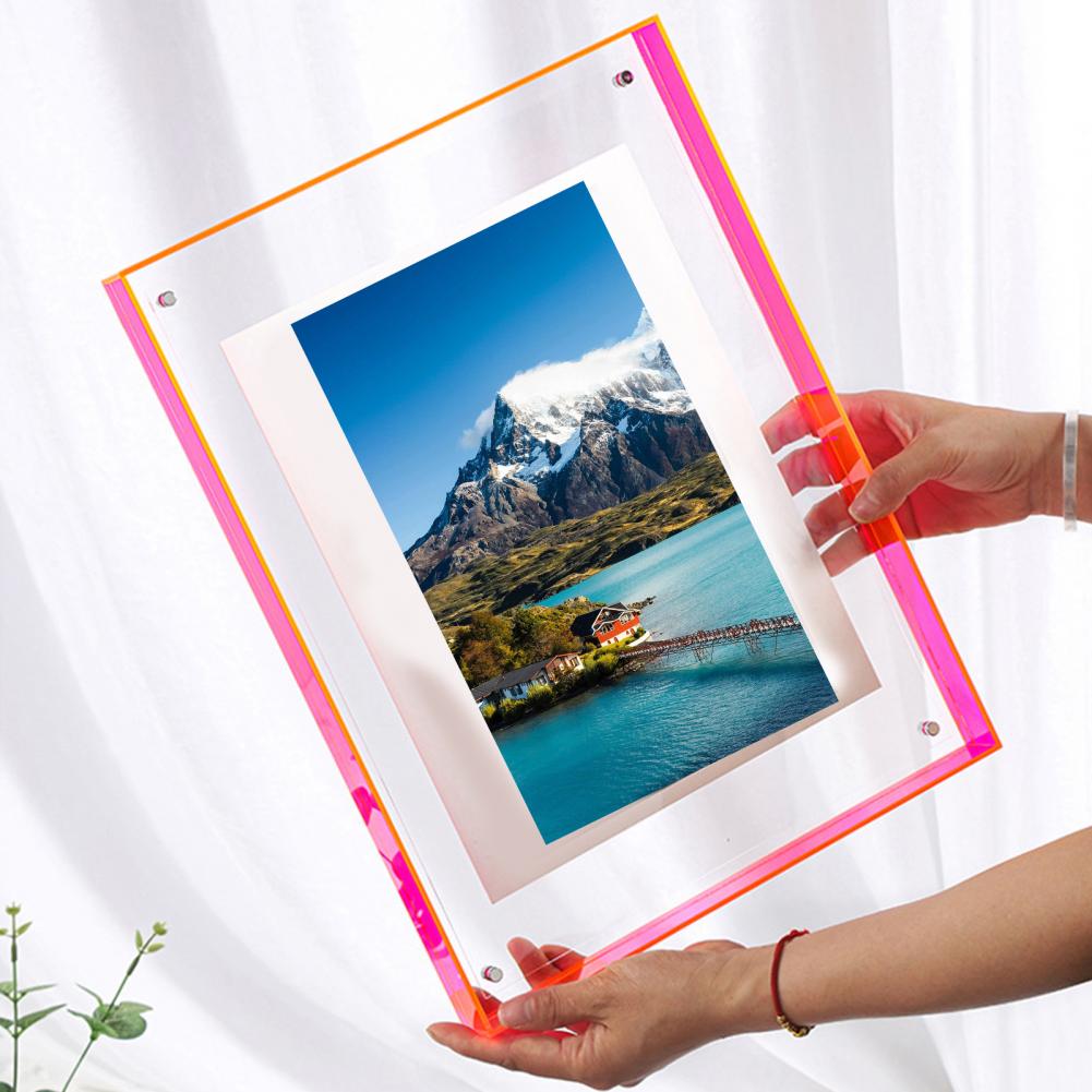 Floating Photo Frame Acrylic Picture Frame Neon Desk Wall Mounted Art Frame For Gallery Ins Style Home Office Room Decoration