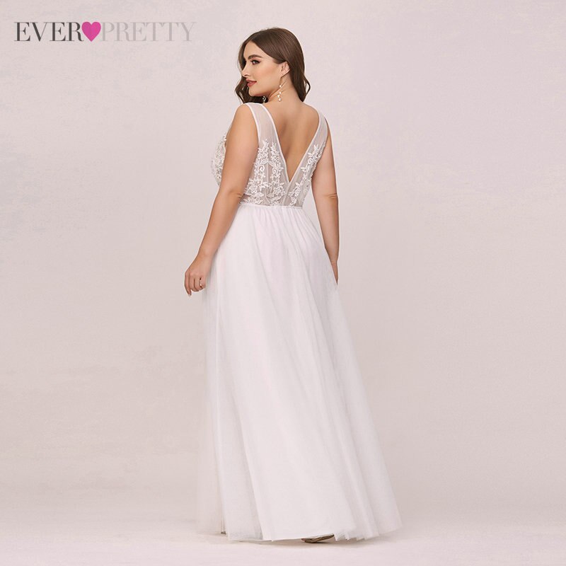 Kvinders plus size brudekjoler til bruden nogensinde smukke  ep07544 applikationer tyl en line v hals formel hvid brudekjole