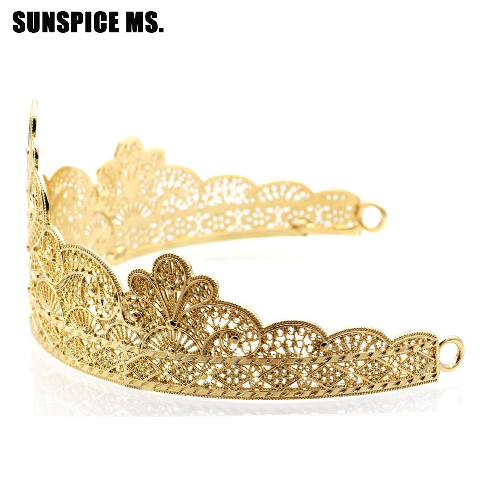 Bridal Crown Tiara - Gold Flower Rhinestone - Women's Wedding Hair Jewelry - Vintage Antique Ethnic Style