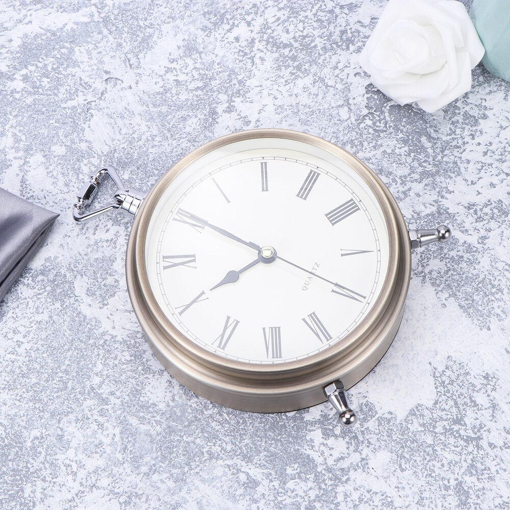 Metal Alarm Clock Roman Numerals Table Bedside Silent Alarm Clock without Battery