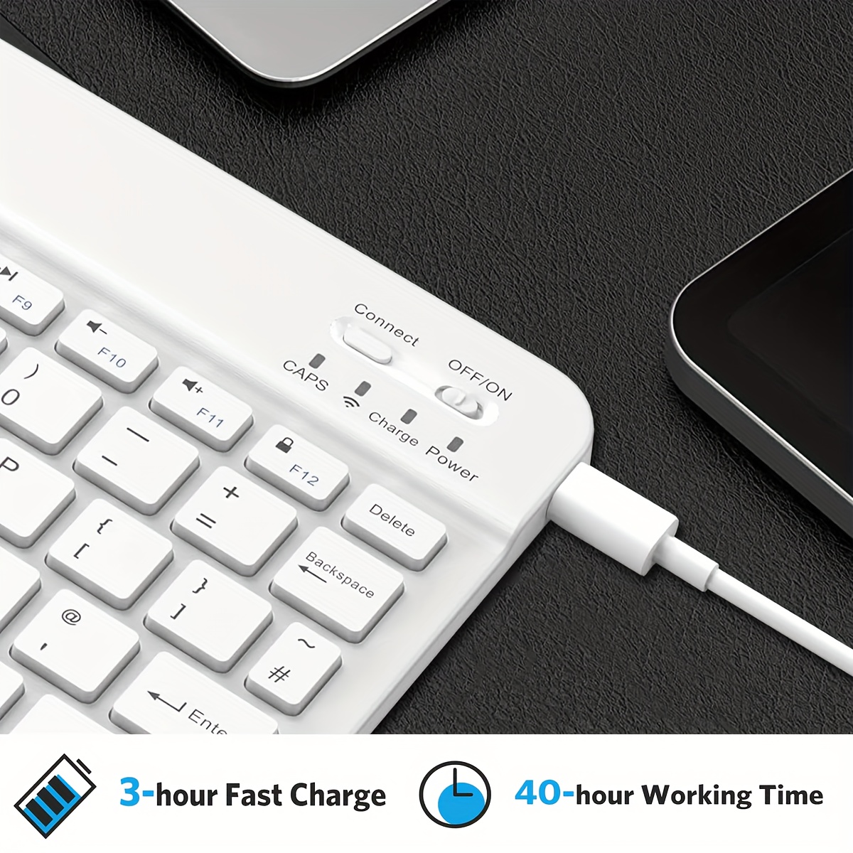 Ultra-thin Wireless Keyboard,10-inch Bluetooth-compatible Keyboard, Type-C Charging, for Tablet, PC, iOS, Android, Windows