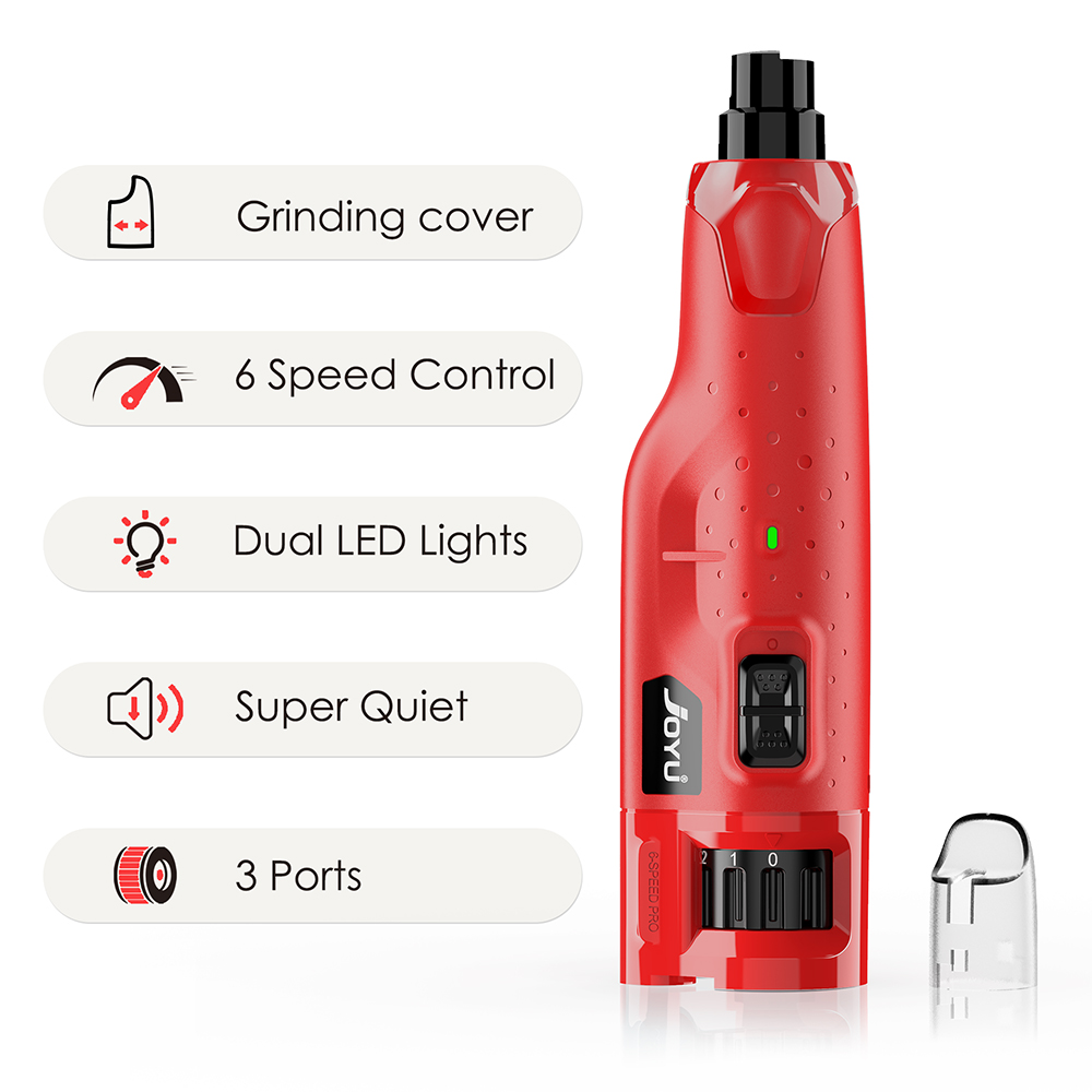 Dog Nail Grinder Dustproof with 2 LED Light - Super Quiet Powerful 6-Speed Nail Trimmer File for Small Medium Large Dogs dog acc: Red