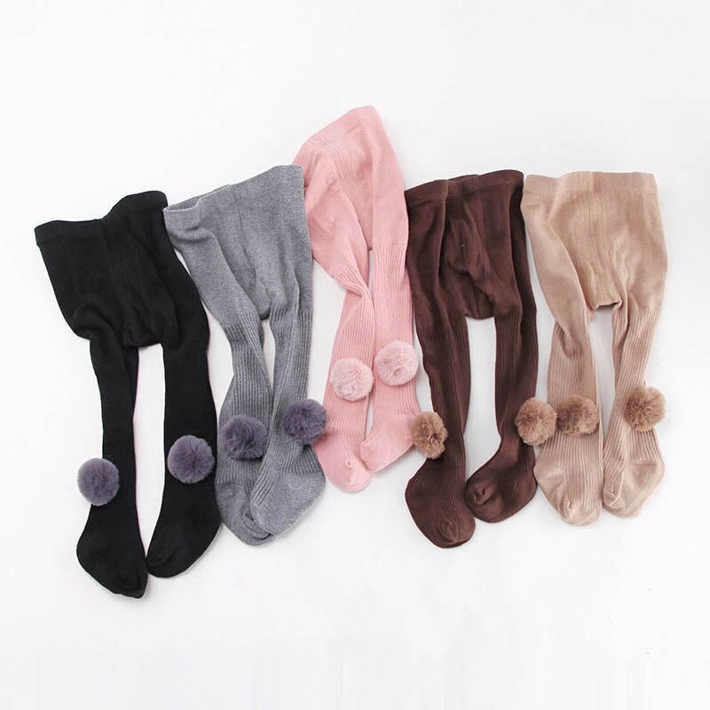 Cute Pompom Baby Girl Tights Solid Color Soft Pantyhose Princess Warm Autumn Winter Newborn Tights Infant Stockings