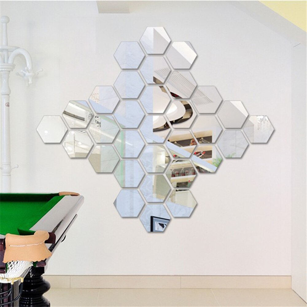 12 pièces/ensemble bricolage 3D miroir autocollant mural hexagone décor à la maison miroir décor autocollants Art décoration murale autocollants multicolore directe