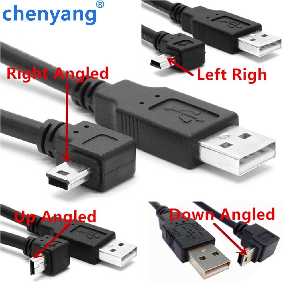 USB 2.0 Male to Mini USB B Type 5pin 90 Degree Up & Down & Left & Right Angled Male Data Cable 0.25m/0.5m/1.8m/5m