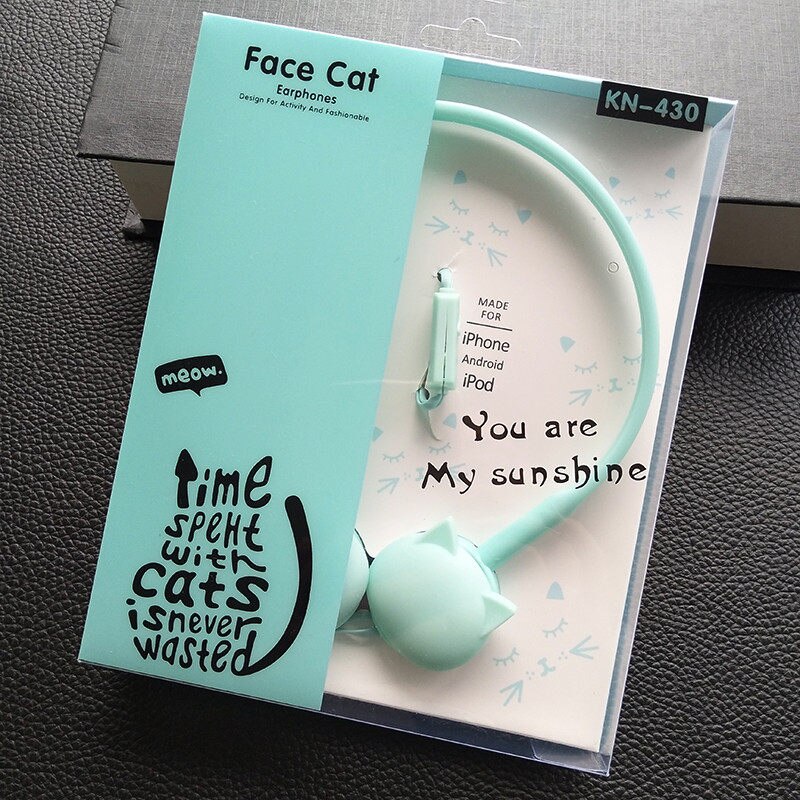 Cute Cat Colored Stereo Pink Headphones Headset Earphones for Samsung Xiaomi Kids Birthday With Retail box: Blue