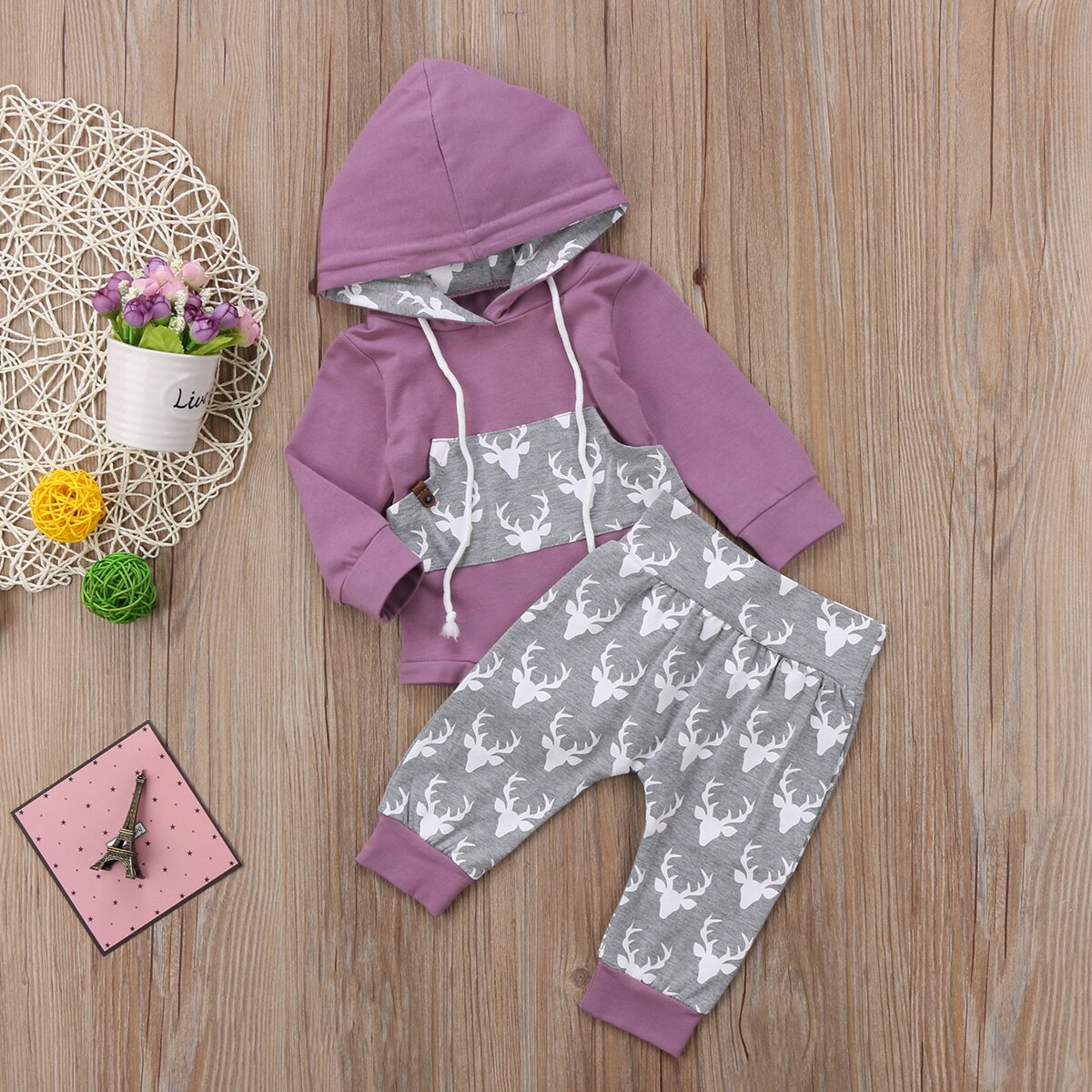 Nyfødt småbørn spædbarn barn baby dreng tøj top hættetrøjer lange ærmer bodysuits lange bukser efterårs outfits 2 stk sæt