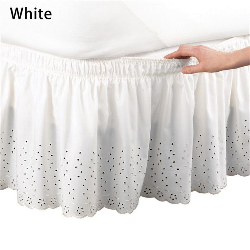Couvre-lit en tissu brossé à volants | Couvre-lit sans Surface, taille roi reine, couvre-lit à bande élastique, couvre-lit hauteur: WHITE