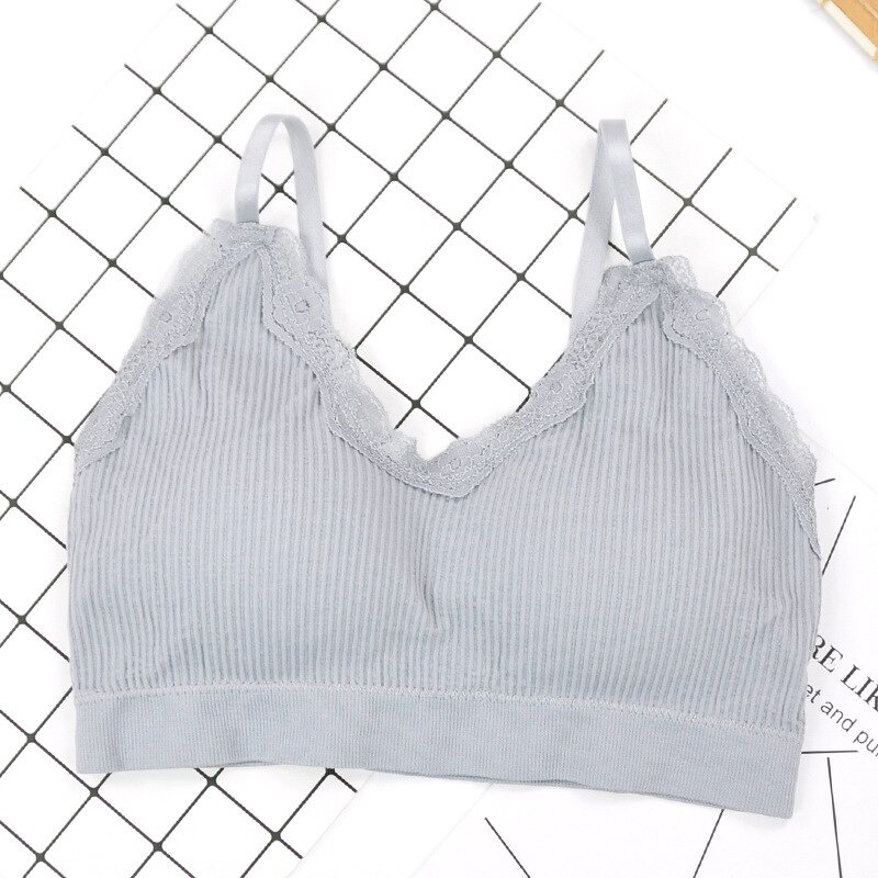 CHRLEISURE Lace Bra Sweet Women Bralette Conditionable Shoulder Strap Underwear Gathering Without Steel Rings Bras: Gray