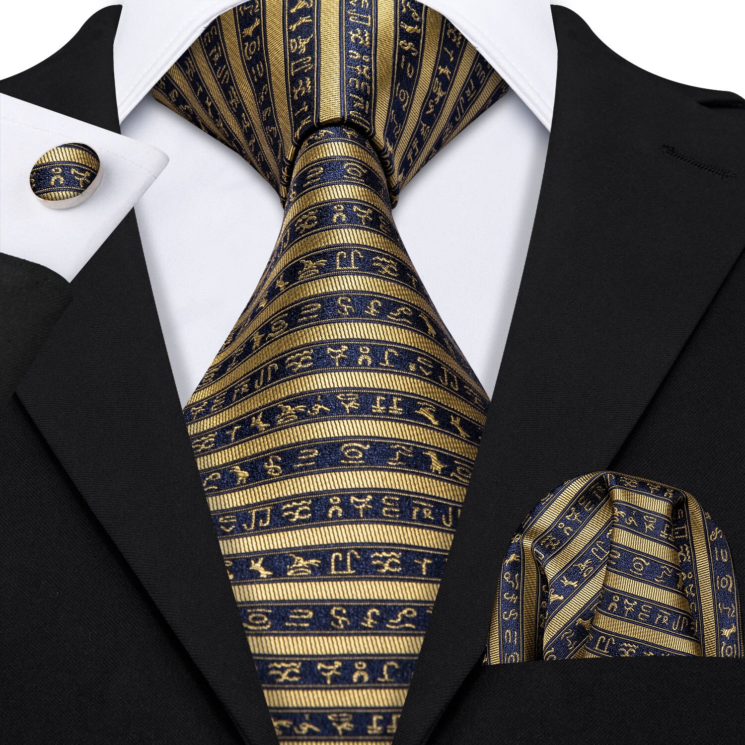 LS-585 Barry.Wang Mannen Stropdas Zijde Gestreepte Jacquard Geweven Classic Tie + Hanky + Manchetknopen Set Voor Formele Wedding Bedrijvengids Party