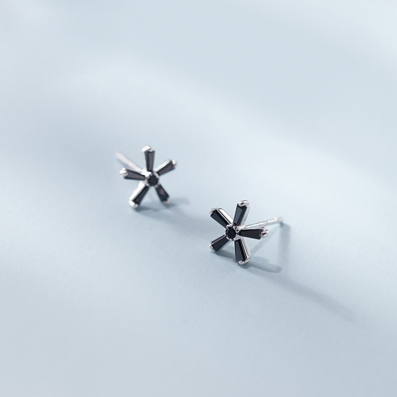 La Monada Black Flower Minimalist Sterling Silver Stud Earrings Women Fine In 925 Silver Jewelry Woman Earrings Stud Silver 925: Default Title