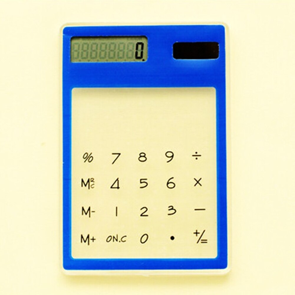 Pantalla táctil LCD de 8 dígitos, Ultra delgada, transparente, Solar, calculadora para estudiante, escuela y oficina: Azul