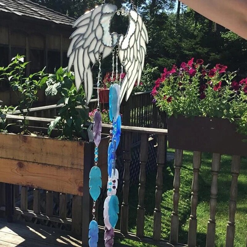 Angel Wings Wind Chimes Handmad Stained Home Window Hanging Craft Ornament Bedroom Balcony Decorations Tuin Decoratie