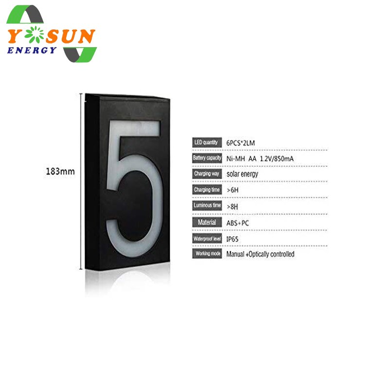 Yosun Solar Light House Number Door Plate Digital Solar Light LED Address Signs Door Number Digits Wall Mount Number