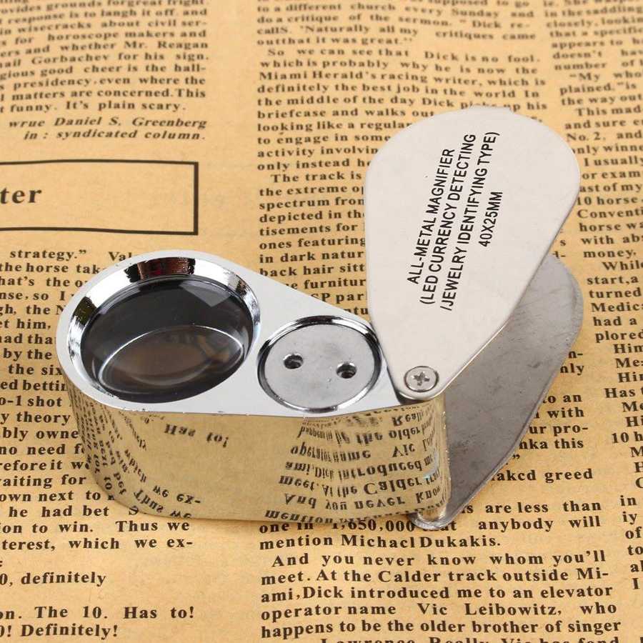 40x Glass Jewelry Loupe 25mm Eye Magnifier with LED Light Pocket Loop Magnifying