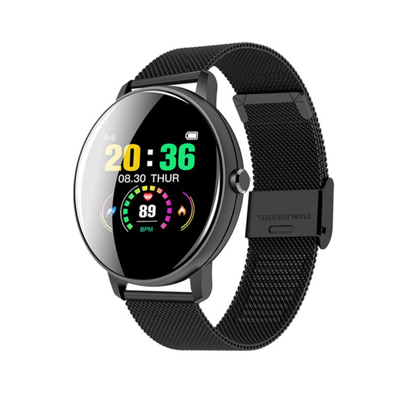 Smar twatch Full Touch Rotonda Donne di Pressione Sanguigna Orologio Smartwatch Donne Impermeabile Frequenza Cardiaca Tracker Orologio di Sport Della Vigilanza: P8 steel  Black