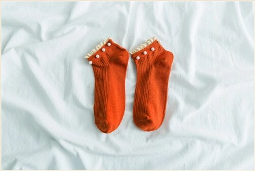8 farver kawaii kvinder sokker perle blonder dejlig åndbar bomuld korte no show sexede korte sokker: Orange