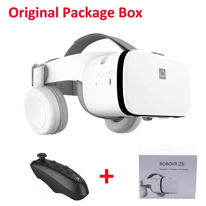 Bobo vr  z6 bluetooth 3d briller virtual reality box google pap stereo mikrofon headset hjelm til 4.7-6.2 " smartphone+joystick: Æske med controllera