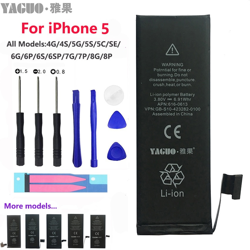 100% novo original aaaaa 1440mah bateria para apple iphone 5 5g 5S 5c se iphone5 capacidade real 0 ciclo ferramentas de reparo gratuito kit