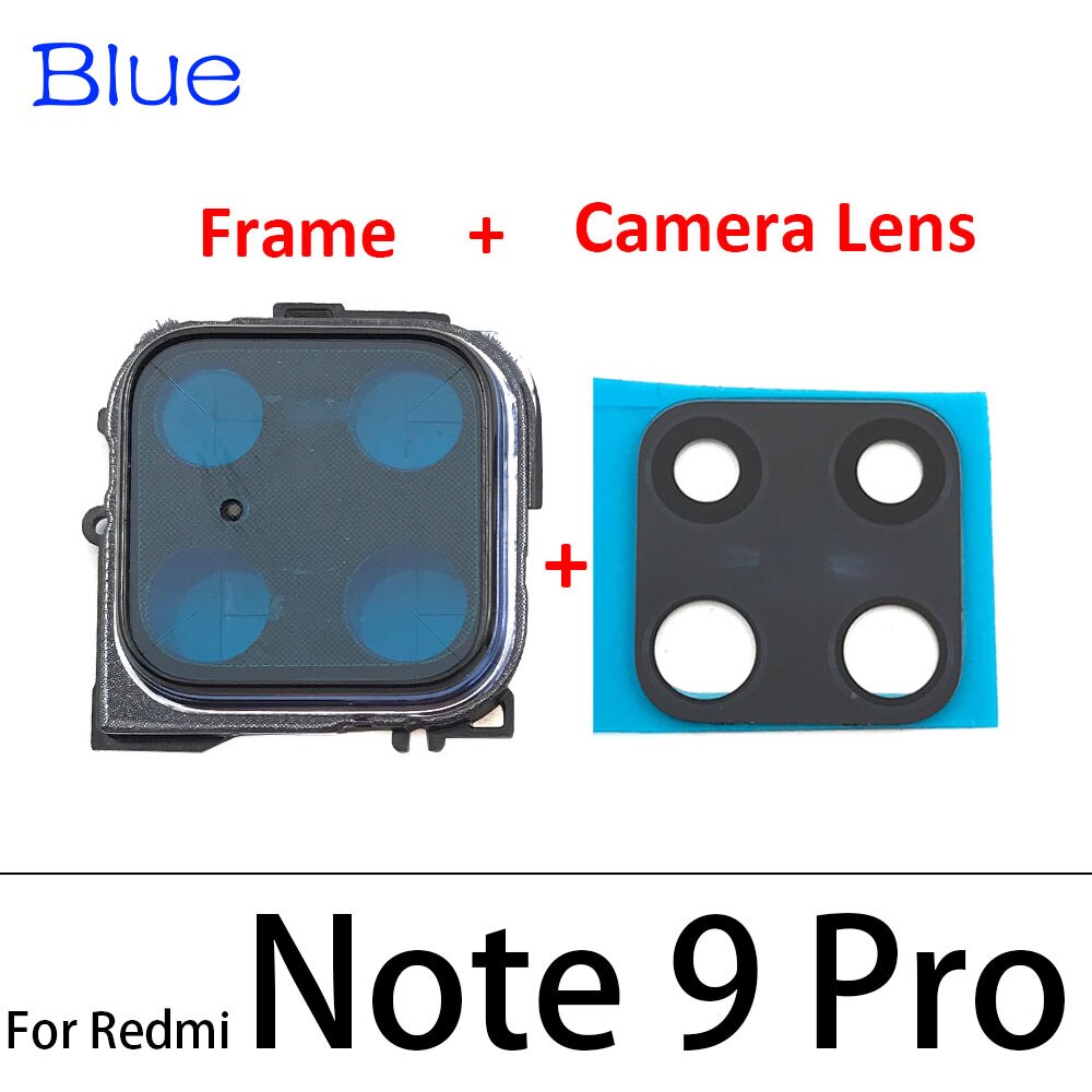 Achteruitrijcamera Glas Lens Back Camera Glass Cover Frame Voor Xiaomi Redmi Note 9S 9 Pro Met Adhensive: Note 9 Pro Blue