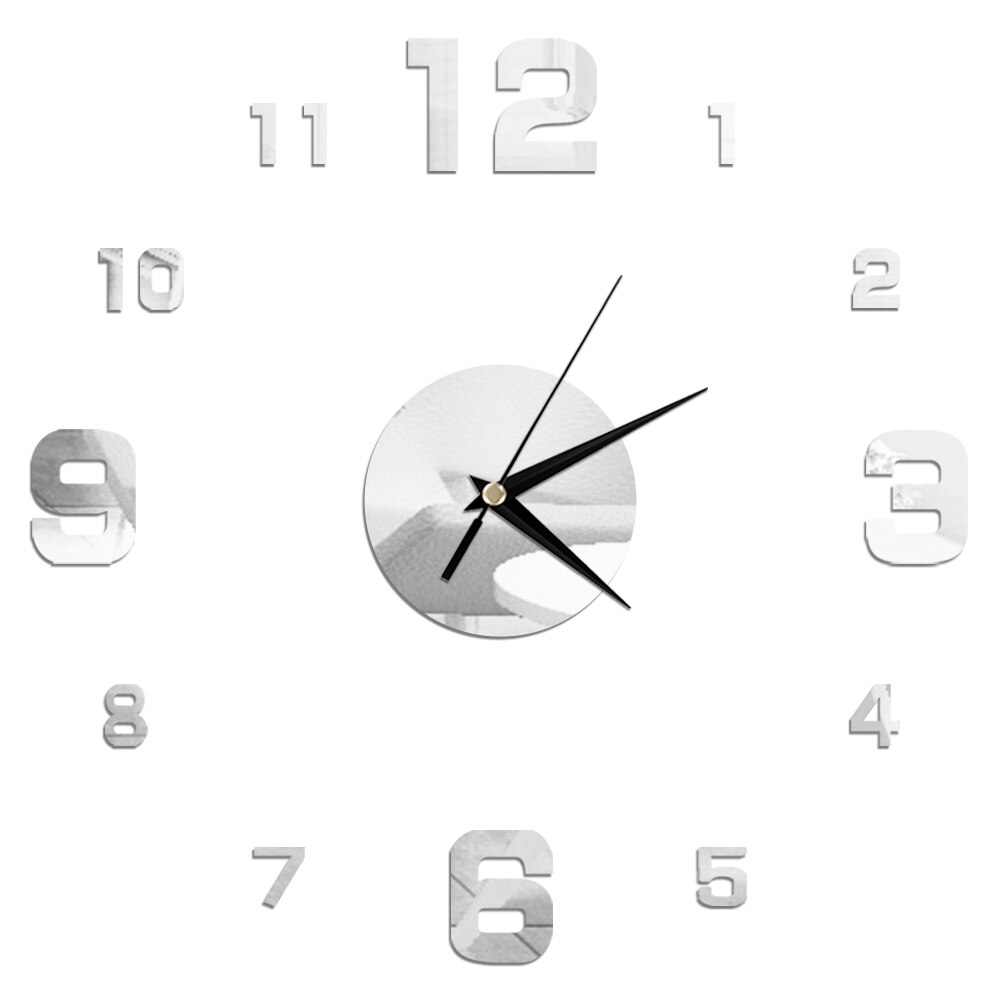 3D Wall Clock Mirror Wall Stickers DIY Wall Clocks Removable Art Decal Sticker Home Decor Living Room Quartz Needle: Silver 6