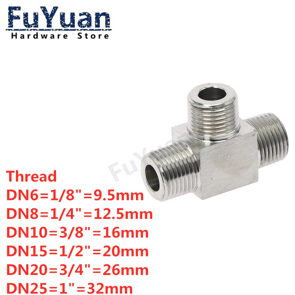1pc T Type conversion high pressure Fittings 1/4" 3/8" 1/2" 3/4" Male Tee 3 Way Pipe Fitting SS304 Stainless Steel Water Gas Oil