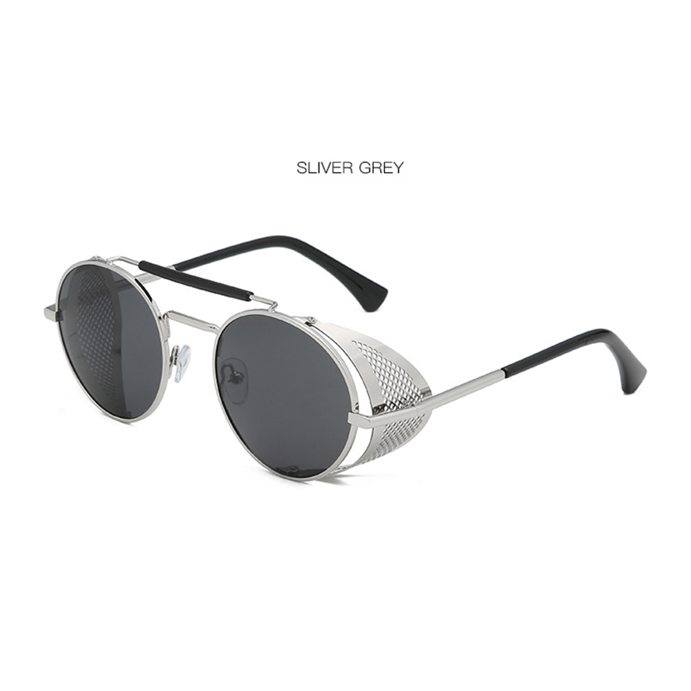 Ronde Steampunk Zonnebril Vrouwen Mannen Metalen Bril Vintage Metalen Frame Zonnebril UV400: Silver Gray