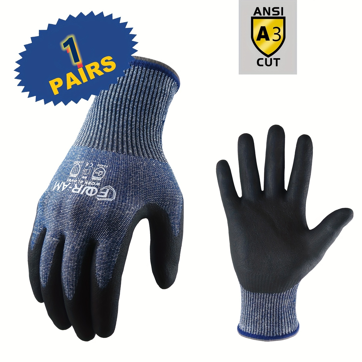 1/3 pares de guantes de trabajo resistentes a cortes ANSI Cut4, ajuste elástico cómodo 3D, agarre eléctrico, nitrilo arenoso duradero: Otros / M