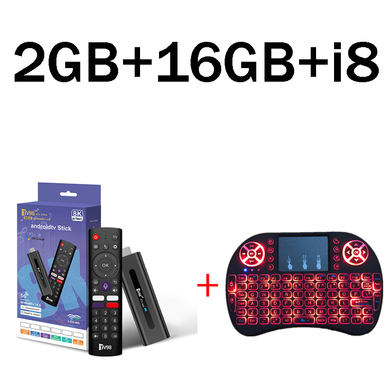 TV98 ATV Smart TV Stick Android 14 ATV Allwinner H313 Support 4G 5G Wifi HD 4K 8K TV Box BT5.0 2GB 16GB Voice remote TV Box: Silver