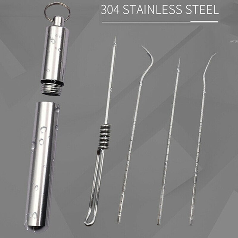 Stainless Steel Toothpick Reusable Food Fruit Picks Oral Cleaning Tooth Flossing Artifact Pendant Toothpick Container Box