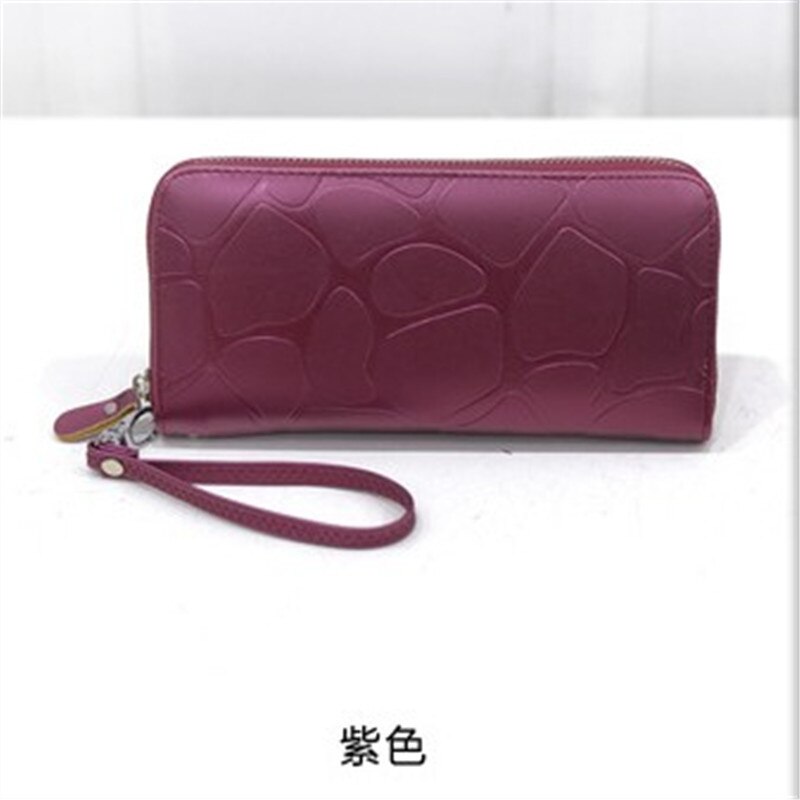Pochette pour téléphone portable, portefeuille Long pour femmes, grande pierre en relief, , fermeture éclair,: Violet