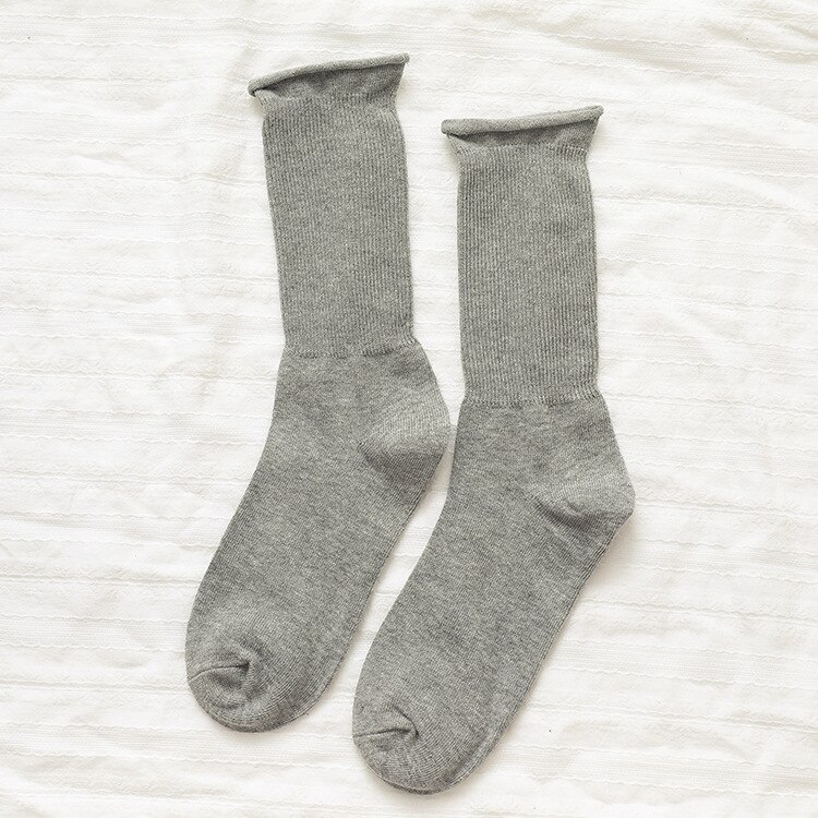 CHAOZHU Solid Colors Women Lady Daily Loose Socks Socky-Wockies Japanese Girls Long Crew Rib Cotton Causal Sock: Gray