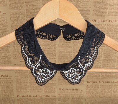 Chemise et faux col pour femmes | , fait à la main, faux col, accessoires de décoration en dentelle avec strass, collier cravate: A6
