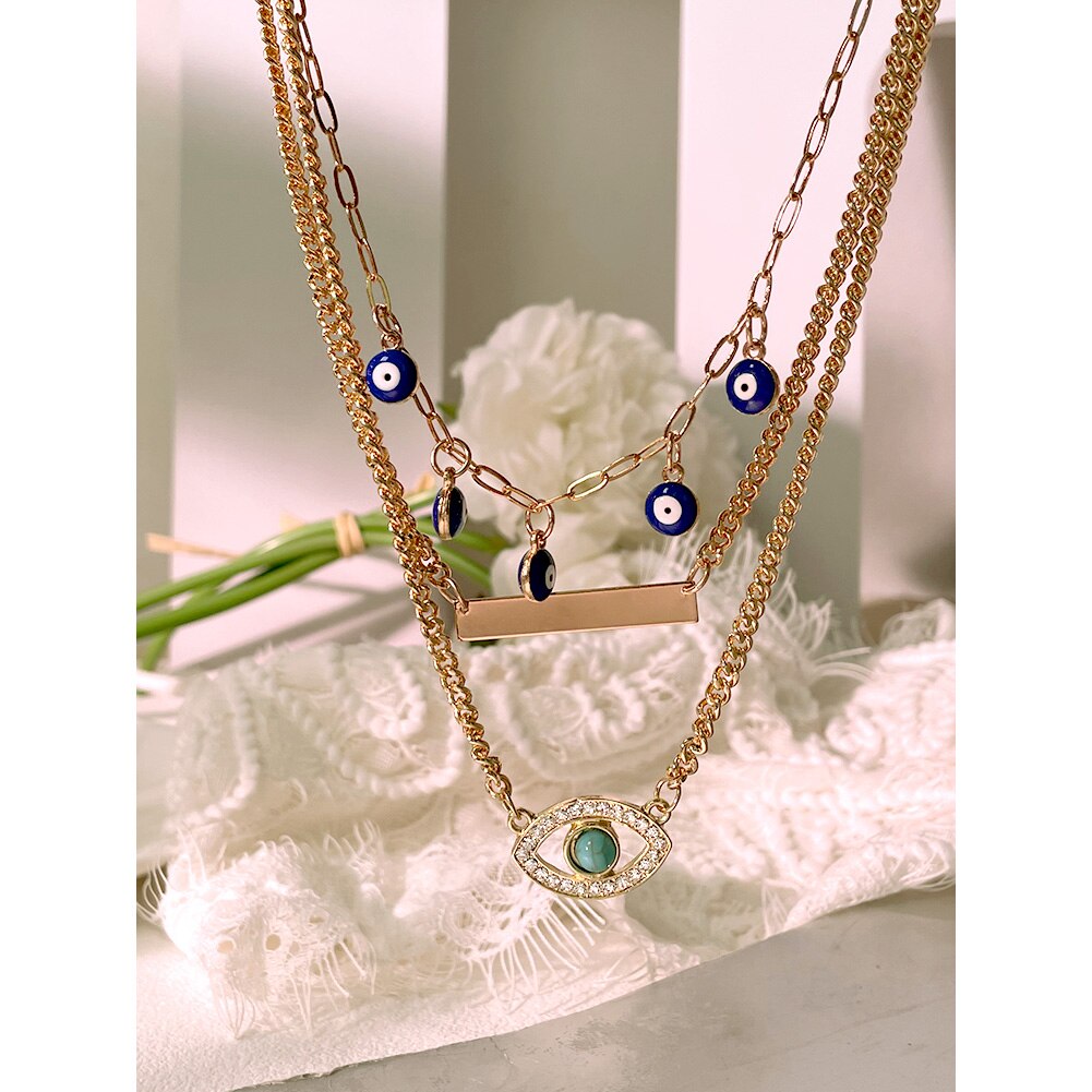 Voel Vintage Blue Evil Eyes Kralen Hanger Ketting Voor Vrouwen Turkse Turquoise Evil Eye Metalen Ketting Ketting Sieraden