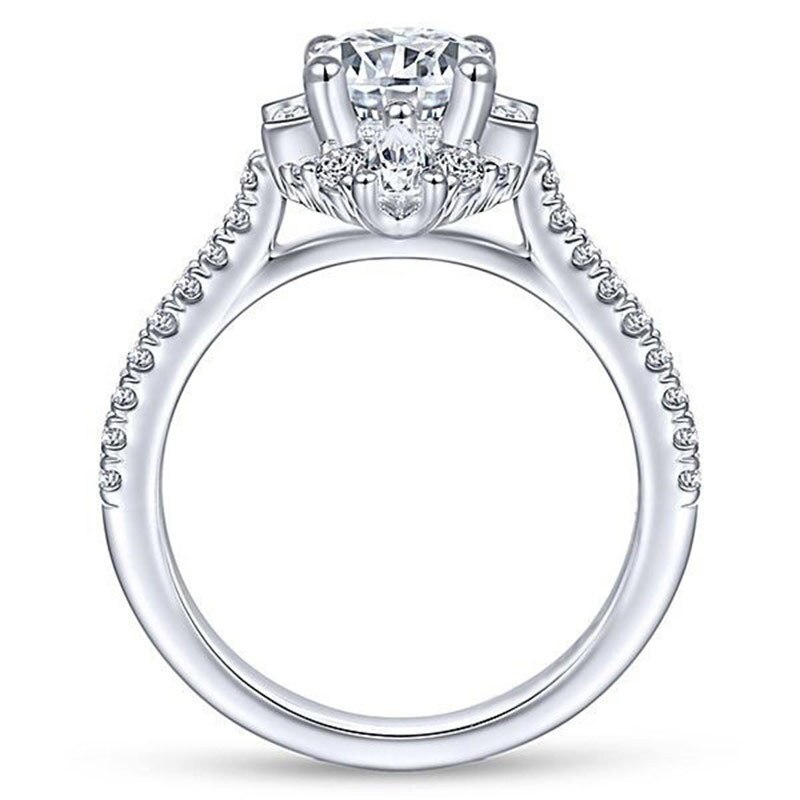 Huitan Verklaring Ring met Halo Wit Zirconia Prong Instellen Lover's Beste Valentines Trouwringen voor Vriendin