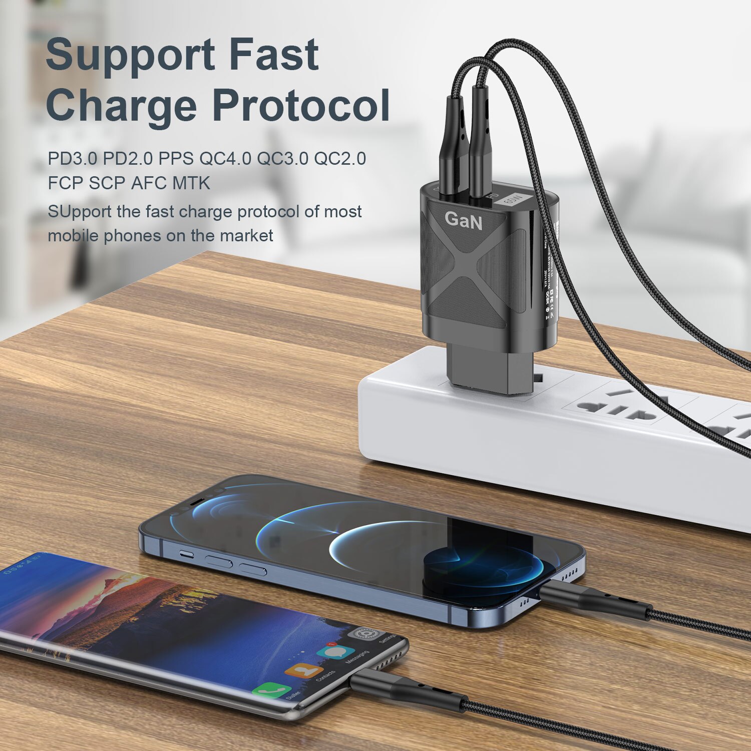 GTWIN 65W GaN PD Fast Charger Quick Charge QC3.0 USB-A Type C Fast USB C Charger For Huawei Xiaomi iPhone12 13 Pro Max X Macbook