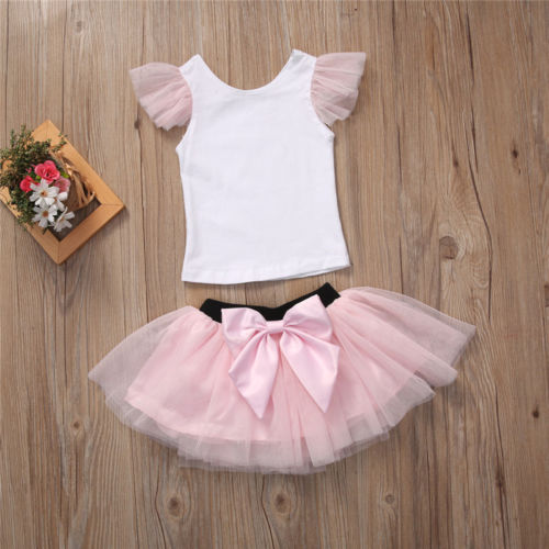 2pcs Mom Daughter Matching Clothes Women Girls Short Sleeve T-shirt Tee Short Bow Knot Tutu Skirt Summer Casual Outfits