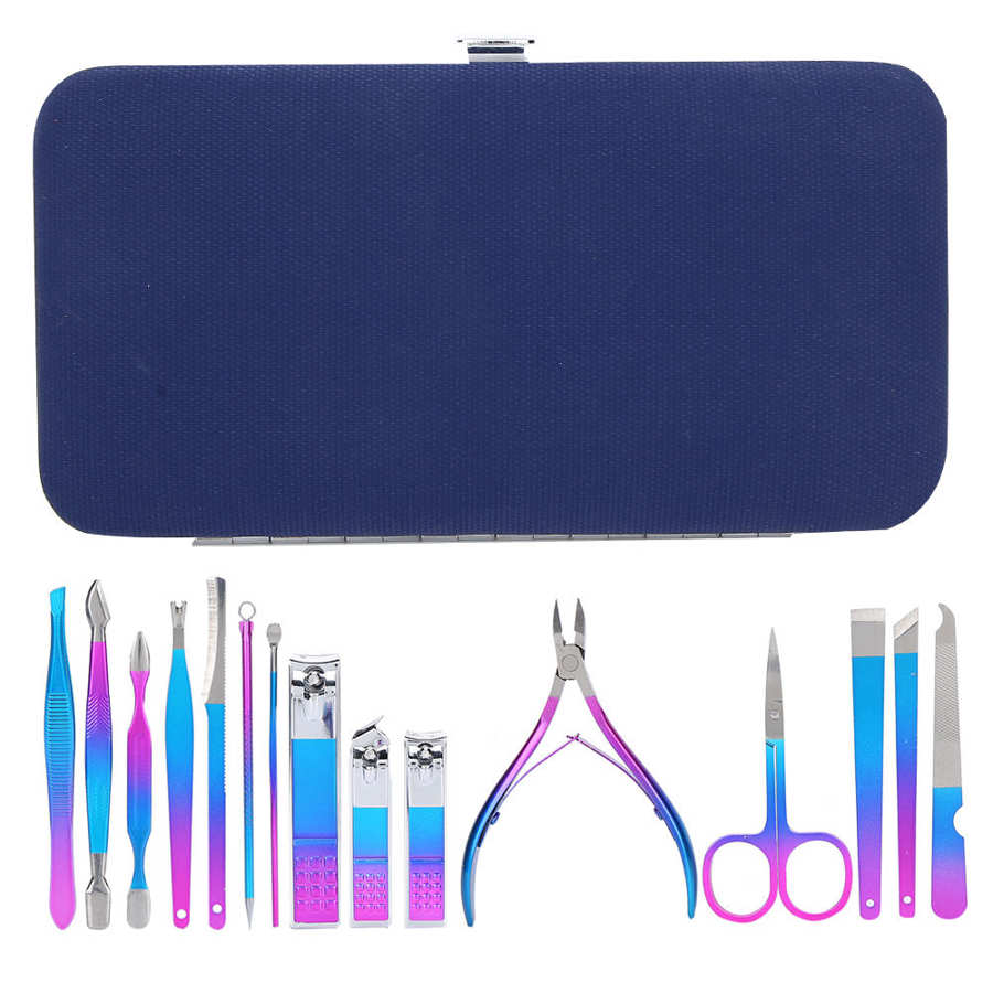 12/15pcs Nail Clipper Set Eyebrow Scissors Dead Skin Pusher Manicure Pedicure Kit (7023D) for Nail Art Manicure Grinding Machine: 15pcs